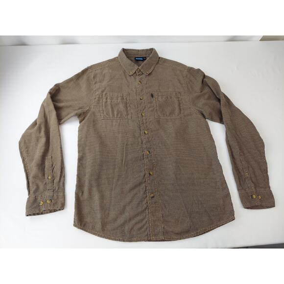 Kavu Men's Houndstooth Pattern Tan & Black Flannel Long Sleeve Button Up Large - Picture 1 of 11